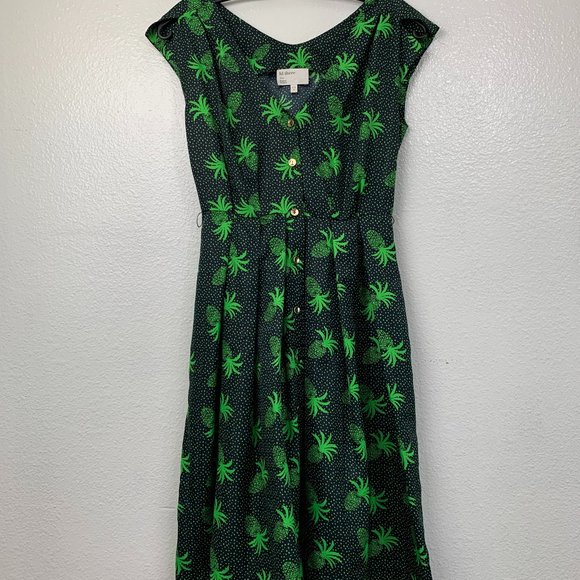Anthropologie Karen Walker Tropical Orchard Green Pineapple Dress Size 0 - Picture 2 of 6